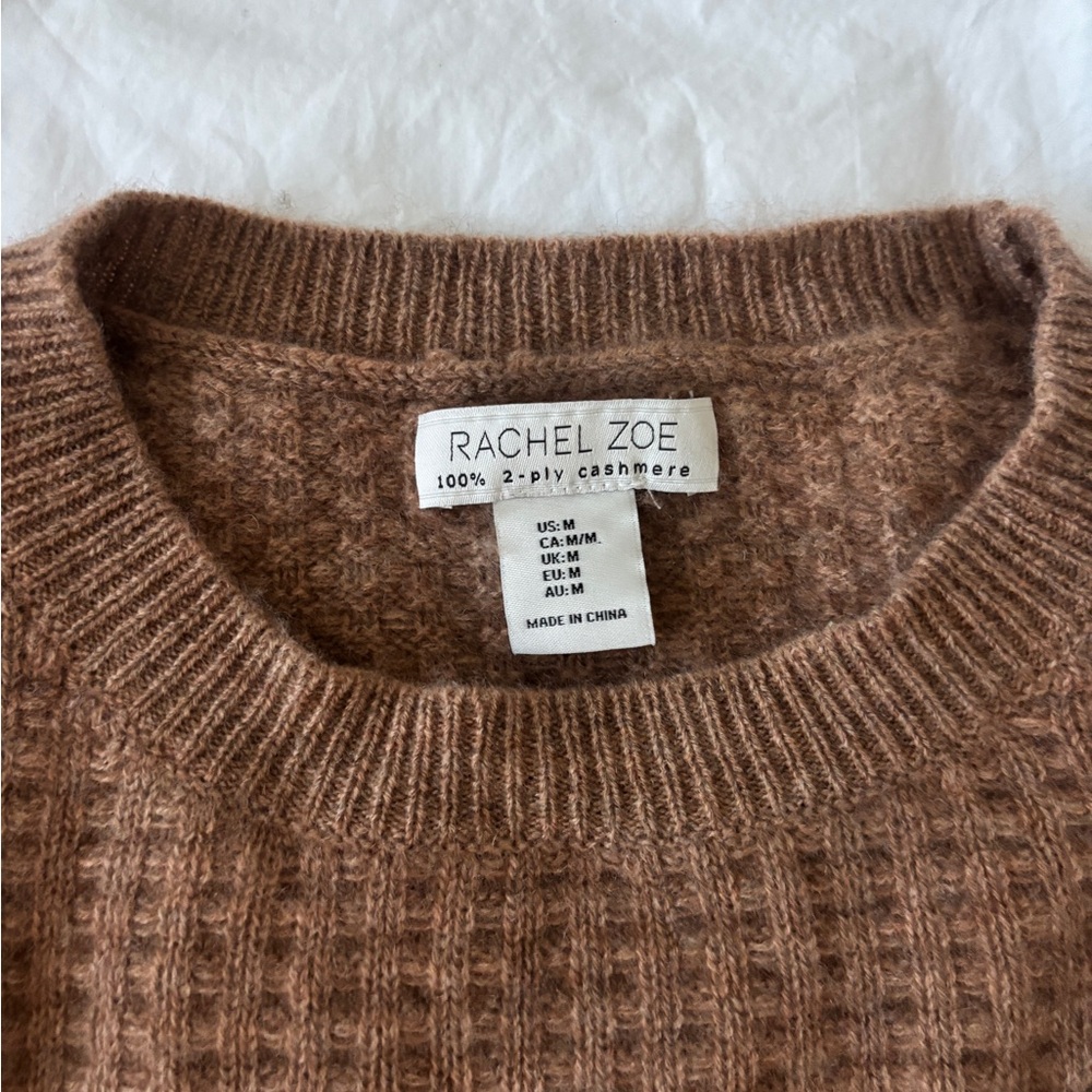 Rachel Zoe Waffle Knit 2-ply Cashmere Sweater Medium Brown - Picture 2 of 7